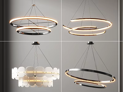 Modern Chandeliers With Circular Rings And Frosted Glass Shades For Interior Lighting 3d model