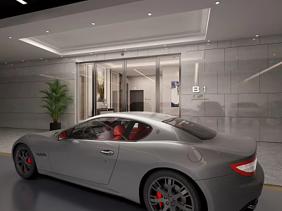 Road Facility Design For Underground Garage Entrance With Glass Door Vehicle And Wall Signage 3d model