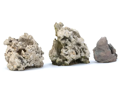 Three Natural Stone and Wood Decorative Pieces with Unique Textural Details 3d model