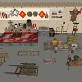 Traditional Hardware Tools Display With Handcrafted Farm Implements And Vintage Decorations