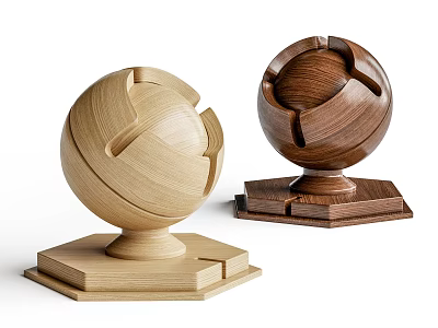 Wooden Wall Paneling With Spherical Design And Light Dark Wood Decorative Bases 3d model