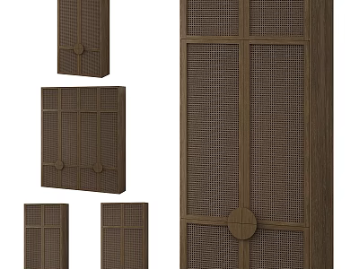 Modern Wooden Storage Cabinet With Mesh Panel Doors And Round Decorative Knobs 3d model