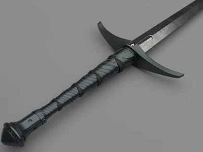 Black Medieval Sword With Twisted Handle Hilt Guard And Sharp Blade Isolated 3d model