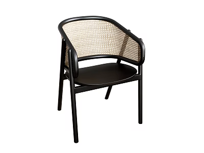 Modern Leisure Chair With Black Wooden Frame Wicker Backrest And Curved Design 3d model