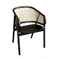 Modern Leisure Chair With Black Wooden Frame Wicker Backrest And Curved Design