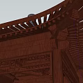 Traditional Chinese Pavilion With Tiled Roof Wooden Structure And Bench Seats