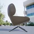 Modern Leisure Chair With Beige Leather Upholstery Curved Backrest And Swivel Base