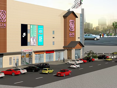 Shower Sauna Facility In Modern Shopping Mall With City View And Pedestrians 3d model