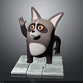 3D Cartoon Purple And White Raccoon Like Animal Character Waving Hand On Cracked Square Base