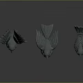 Gray Bird Sculptures In Various Poses On Smooth Black Surface With Gradient Background 3d model