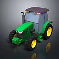 Green Tractor With Gray Cab Brown Roof Black Tires And Yellow Rims