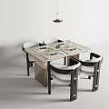 Modern Dining Table Set With White Chairs Black Legs And Pendant Light 3d model