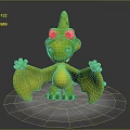 Cute Green 3D Cartoon Dragon Character With Yellow Wings And Big Eyes