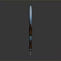 Crescent Shaped Weapon With Wooden Hilt Blue Gradient Blade And Claw Base