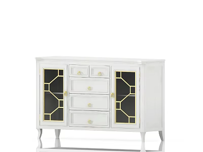 Elegant White Sideboard With Gold Accents Geometric Glass Doors Drawers And Cabinets 3d model