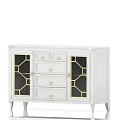 Elegant White Sideboard With Gold Accents Geometric Glass Doors Drawers And Cabinets