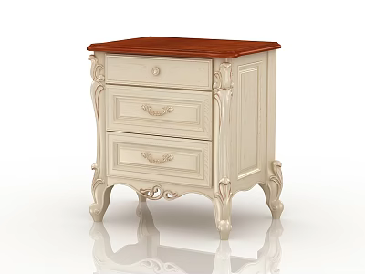 Elegant White Bedside Table With Wooden Top Two Drawers And Carved Decorative Legs 3d model