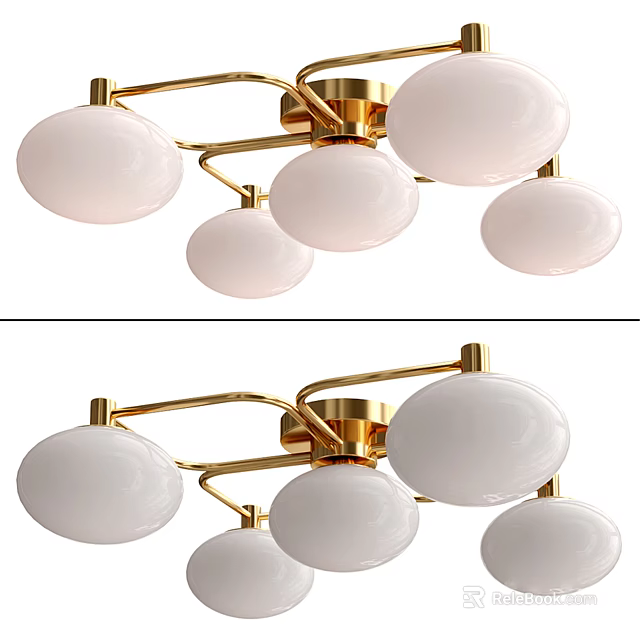 Modern Golden Chandelier with White Spherical Globes for Home Lighting Decor 3d model 