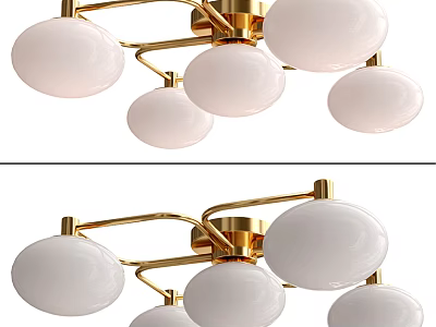 Modern Golden Chandelier with White Spherical Globes for Home Lighting Decor 3d model