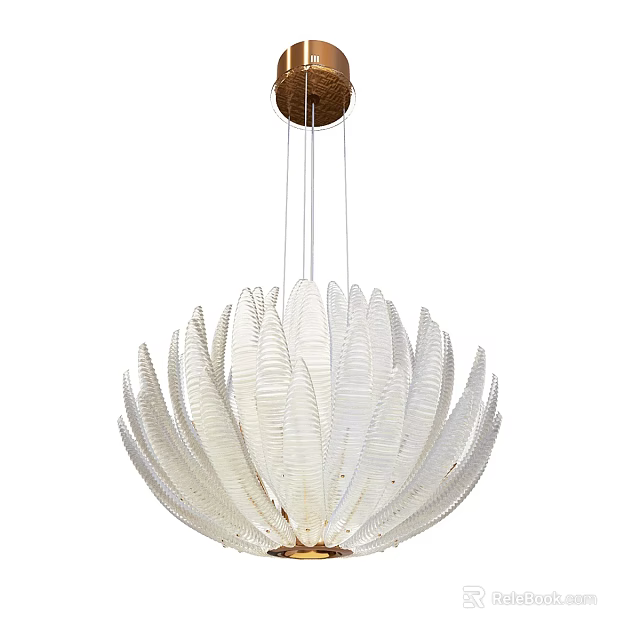 Elegant White Feather Shaped Glass Chandelier with Round Brown Base and Hanging Cords 3d model 