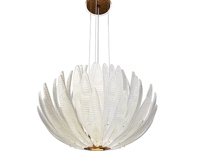 Elegant White Feather Shaped Glass Chandelier with Round Brown Base and Hanging Cords 3d model