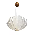 Elegant White Feather Shaped Glass Chandelier with Round Brown Base and Hanging Cords