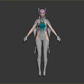 Futuristic Sci Fi Character With Purple Ears And Silver Blue Metallic Suit