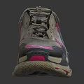 Gray Pink Color Block Retro Trendy Sneakers With Thick Sole Mesh Design Shoes