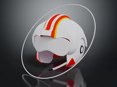 White Helmet with Red and Yellow Stripes Modern Sporty Protective Headgear Design 3d model