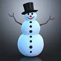 Adorable Snowman With Three Snowball Body Black Top Hat Carrot Nose And Stick Arms