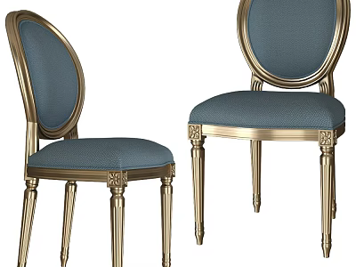 Elegant Vintage Accent Chairs With Blue Fabric And Gold Carved Legs 3d model