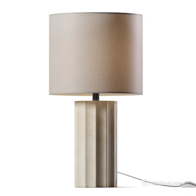 Elegant Modern Table Lamp With Beige Linen Shade And Fluted Ceramic Base 3d model 