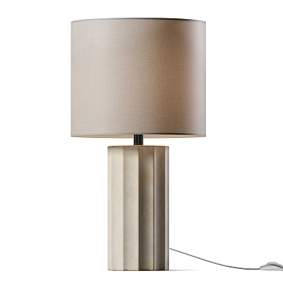 Elegant Modern Table Lamp With Beige Linen Shade And Fluted Ceramic Base 3d model