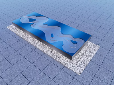 Modern Blue Water Fountain With Wave Design And Gravel Base 3d model