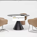 Modern Round Black Table With Conical Base And Light Brown Metal Leg Chairs