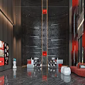 Elegant Modern Hotel Lobby Interior Design With Reception Area And Red Sofa Decor Elements 3d model