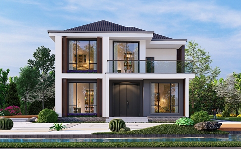 Modern two-storey single-family villa architectural appearance 3d model