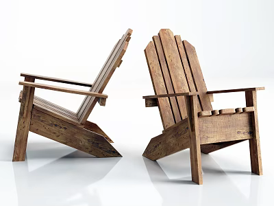 Wooden Outdoor Adirondack Chairs With Slanted Backrest And Armrests For Patio Garden Use 3d model