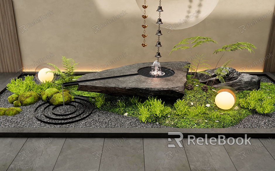 Modern Waterscape Water Pot Plant Pile Rain Chain Courtyard Sick Plant Landscaping Bryophytes model