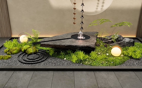 Modern Waterscape Water Pot Plant Pile Rain Chain Courtyard Sick Plant Landscaping Bryophytes 3d model