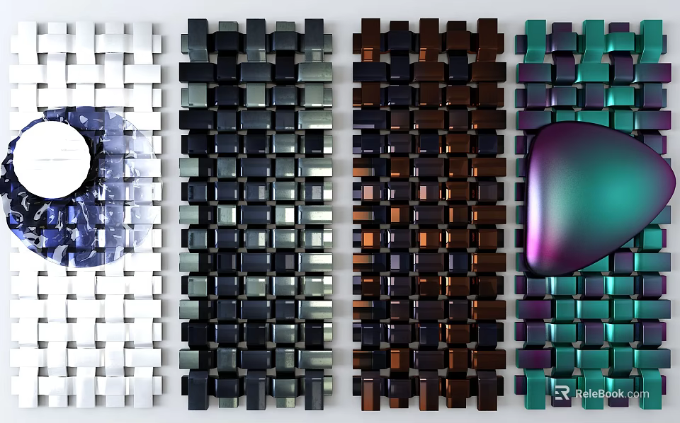 Modern Multicolored Geometric Cube Wall Decor with Artfully Arranged Textured Panels 3d model 