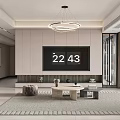 Modern Dining Living Room Interior With Pendant Lights Dining Table Chairs And Wine Cabinet