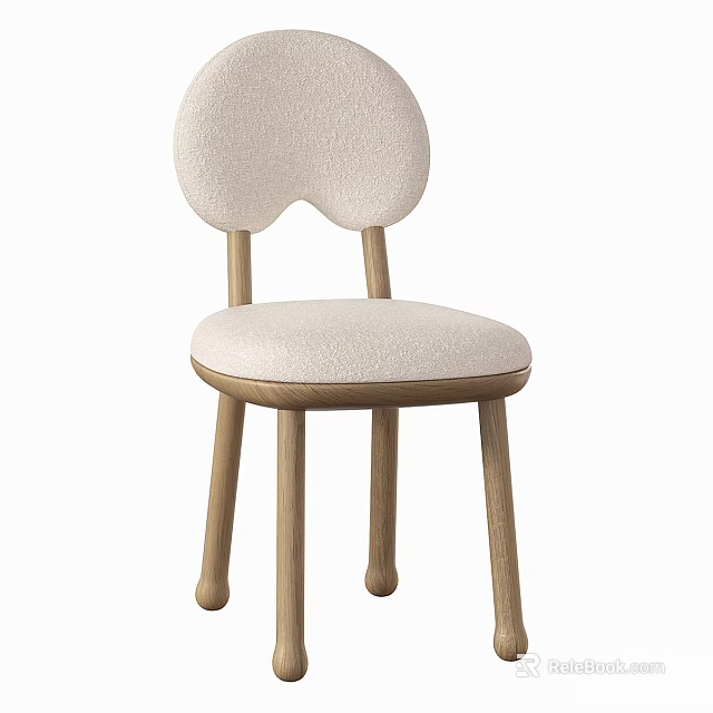 Modern Single Chair With Beige Fabric Upholstery Butterfly Backrest And Wooden Legs 3d model 