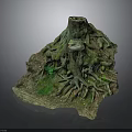 Natural Tree Stump Scene With Exposed Roots And Green Moss Textured Base