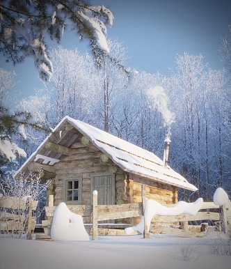 Modern Snow View Chalet Villa Outdoor Homestay Chalet Building Snow View Chalet Homestay Exclusive Lakeside Villa Landscape Snow View Chalet Single-family Villa 3d model