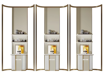 Modern Display Shelves with Gold Frame and Glass Door for Elegant Storage Showcase 3d model