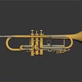 Golden Metallic Trumpet Displayed On Dark Background With Smooth Reflection
