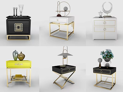 Modern Bedside Tables With Gold Accents Drawers And Decorative Items 3d model