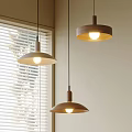 Modern Wooden Pendant Lights with Round Shades Hanging by Window Blinds