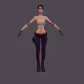 3D Female Character Featuring Blue Hair Gray Tank Top Black Pants Arm Guards Utility Belt